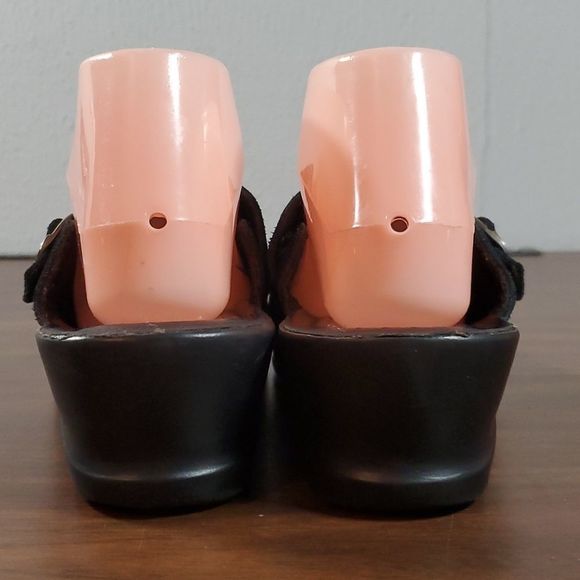 Fly Flot Black Suede Leather Silver & Blue Glitter Buckle Clogs Size EUR 40 US 8 - Picture 5 of 7